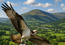 Ospreys return to Usk valley – A Symbol of Conservation Success in Mid-Wales ai enhanced image of osprey